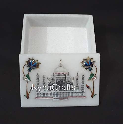 7 x 5 inci Dreptunghi Forma albă din marmură albă cutii de marmură multicoloră cu pietre prețioase de intrare de bijuterii pentru cadou de nuntă