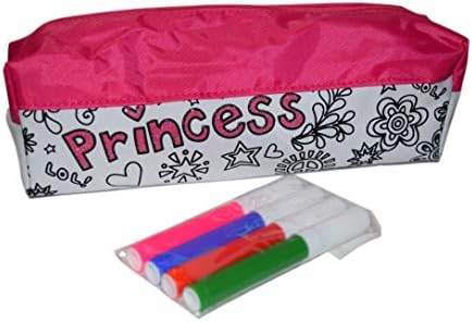 Husa pentru creion: culoare-propriu-zis, fete, roz, prințesă cu sclipici, 4 markeri