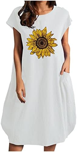Rochie de lenjerie tifzhadiao plus dimensiuni pentru femei rochii de lenjerie de bumbac cu mânecă scurtă casual casual desăvârșit midi -floarea soarelui