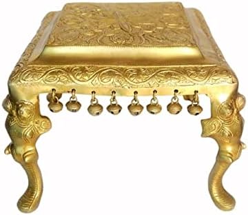 SHARVGUN 8 inch Gravat Design Pooja Chowki Golden Brass Elephant Trunk picioare Sitting God Temple Decorare, 12,13 lbs