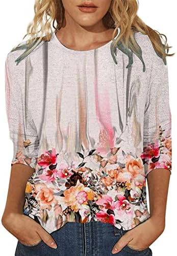 YIJIEKAI 3/4 Sleeve Tops For Women Work Casual,Cute Tops, Printed Shirt For Womens Casual Summer Tops Floral Three Quarter Sleeve Round Neck Tee Tunic Flower Loose Side Split Women's Blouses Womens Crewneck Long and 3/4 Sleeve Shirt Fitted Basic Printed Spring Fall Tunic Top Casual Fashion Tee Top