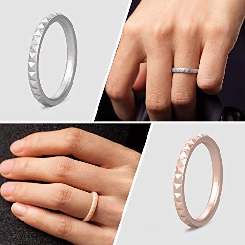 ThunderFit inele din silicon subțiri și stivuibile, 8 inele / 4 inele / 1 Inel-verighete din silicon pentru femei-model diamant-lățime 2,5 mm-Grosime 2 mm
