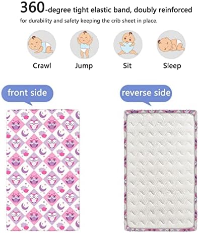 Bufnițe tematice montate Mini cearșafuri pentru pătuț, Mini cearșafuri portabile pentru pătuț foaie moale pentru saltea pentru copii-cearșaf pentru Băieți Fete,24 x38, roz lavandă