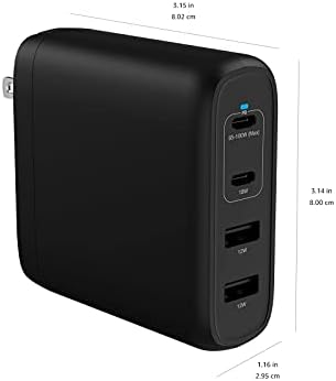 Bazele 100W încărcător de perete cu patru porturi cu 2 porturi USB-C și porturi USB-A cu alimentare cu putere PD pentru laptopuri, tablete și telefoane negre