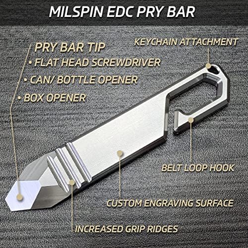 Milspin American USA Flag EDC Pry Bar / transport în fiecare zi / oțel inoxidabil | cârlig cu buclă de centură, tactic, greu, Multitool pentru breloc cu clemă de buclă integrată