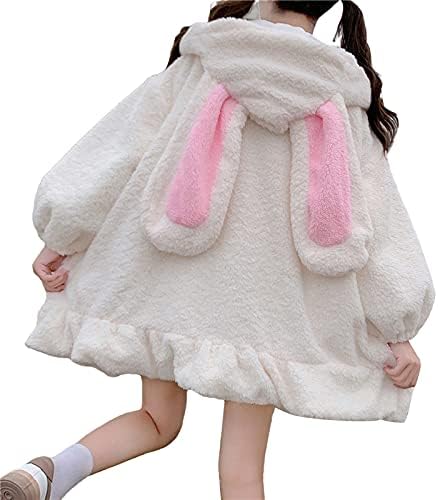 Fete femei Kawaii Bunny Ear Hoodie Top cu mânecă lungă Fuzzy Fluffy Rabbit Panouri de jachetă cu glugă de pluș