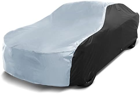 Icarcover Premium Plus Acoperire auto Aparat de apă, cu apă de ploaie, zăpadă de ploaie UV Soare Protector de grindină pentru automobile, autovehicule exterioare exterioare exterioare în aer liber dungi - negru/gri
