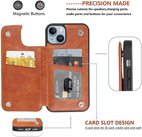 Husă portofel kedoo pentru iPhone 14 cu suport pentru Card, Slot pentru card de blocare RFID din piele PU,Fermoar Magnetic