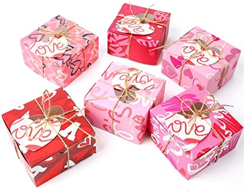 VEYLIN 24pcs Valentine cutii pentru tratează, 4x4 x2.4 Ziua Îndrăgostiților Cookie cutii Cupcake Brutărie cutii cu ferestre inima cutii pentru căpșuni 6 modele