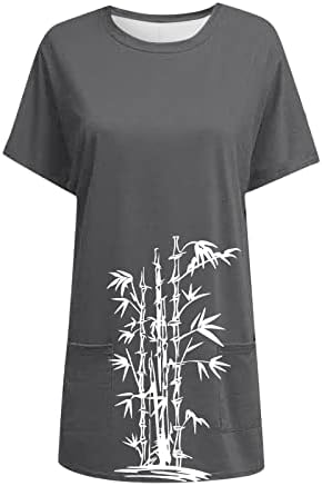 Topuri de cultură pentru femei Casual rotund color solid Puzit de buzunar Tricou Tricou Long Topuri pentru femei Sexy Plus