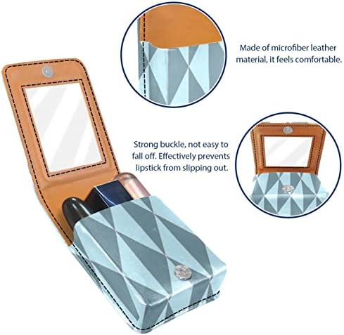 ORYUEKAN MINI MAKI BAG cu oglindă, poșetă de ambreiaj din piele, carcasă de ruj, modern model simplu triunghi rombus albastru