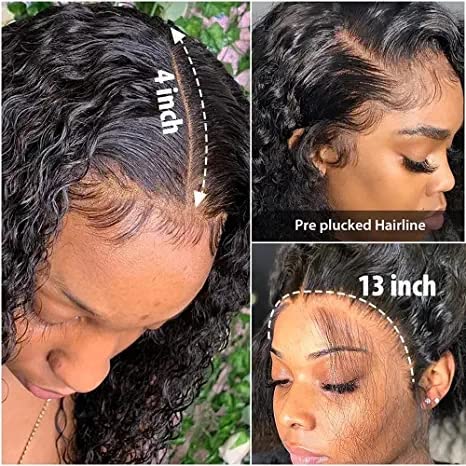 Laritaiya Deep Wave 13x4 peruci frontale din dantelă păr uman pentru Femei negre 180% Densitate Wet and Wavy HD Lace peruci