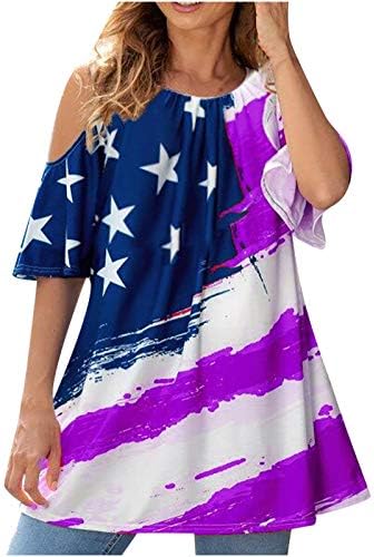QCEMENI femei 4 iulie tunica Topuri umăr rece Ziua Independenței Tricouri patriotice steagul american T-Shirt bluze de vară
