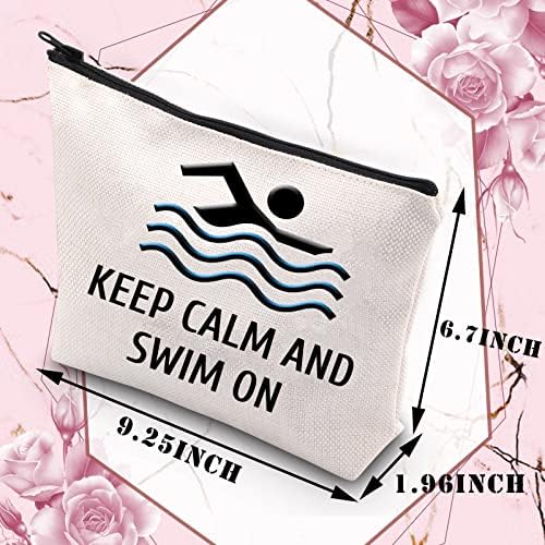 Geantă de machiaj de înot BDPWSS pentru femei iubitor de piscină înotătoare cadou înot cadou păstrează -te calm și înota pe