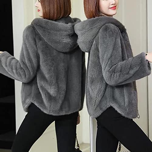 Jacheta femei calde de iarnă caldă cu mânecă lungă solidă fuzzy fuzzy cu fermoar cu glugă cu glugă cu glugă haine de jachetă