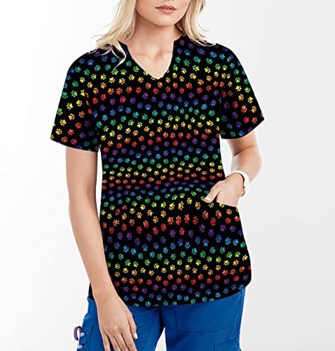 Tshirt Doamnelor 2023 Cu mânecă scurtă V gât Grafic Floral Tie Dye lucru anatomie Scrub uniformă Top tricou pentru fete adolescente
