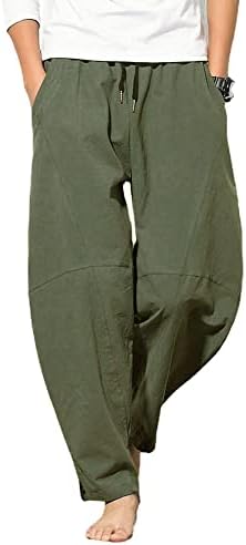 Pantaloni de lenjerie de bumbac pentru bărbați wzikai, talie elastică se potrivește cu un pantaloni de plajă de vară pentru