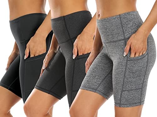 3 pachet cu talie înaltă Out Pocket Yoga Short 8 /5 Control de burtă Pantaloni scurți care rulează sportive atletice care nu