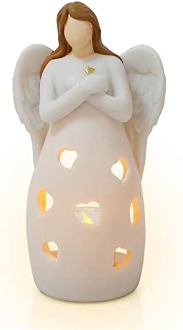 Statuia îngerului Vaninno Remembrance cu suportul lumânărilor LED, figura pictată manual sculptat, figurinele îngerilor păzitori,