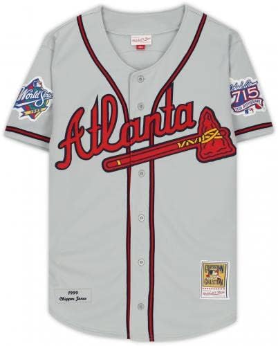 Chipper Jones Atlanta Braves Autografat Grey 1999 World Series Patch Mitchell & Ness Jersey autentic - tricouri autografate MLB