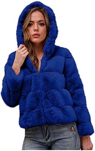 Paltoane de iarnă pentru femei glugă decupată cu glugă caldă de lână caldă cardigan outwear modă faux blană de culoare solidă