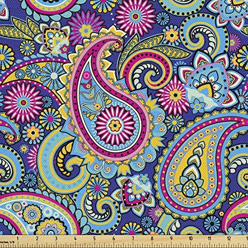 Ambesonne bleumarin și Blush Fabric de Curte de modă veche Est Floral Paisley motiv elemente orientale Vintage tesatura decorativa