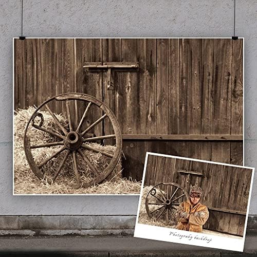 Stil occidental hambar din lemn fundal, Yeele 12x8ft retro Cart Wheel Haystack fotografie fundal, decoratiuni Cowboy Boy Copii