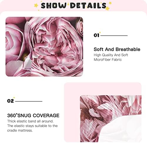 Alaza Pink Rose & foi de pat de flori montate Bassinet foaie pentru Băieți Baby Girls Toddler, dimensiune Standard 52 x 28 inch