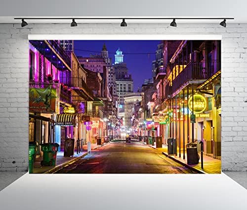 BELECO 12x8ft Fabric New Orleans Bourbon Street fundal pentru fotografie Mardi Gras fundal New Orleans viața de noapte Street