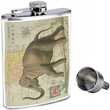 Perfecțiune în stil 8oz sticlă de whisky din oțel inoxidabil cu pâlnie gratuită D-003 elefant pe harta Indiei Vintage
