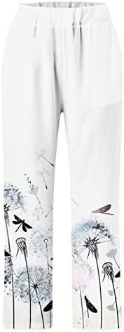 Bumbac lenjerie Capri pantaloni femei Casual Vara Capri pantaloni cu buzunare talie mare confortabil Plaja pantaloni florale