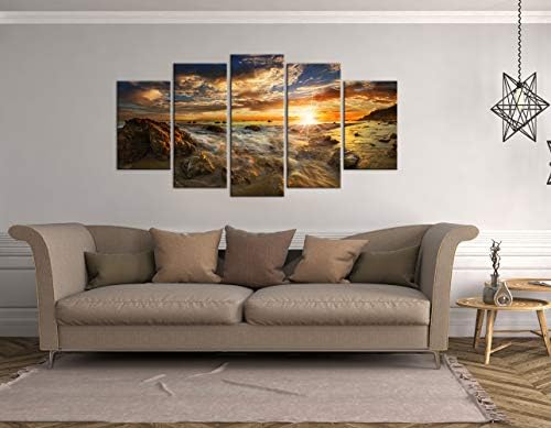 Perete nachic - mare 5 panou perete artă frumoasă auriu apus de soare imagine foto Canvas imprimeuri pentru living decorare