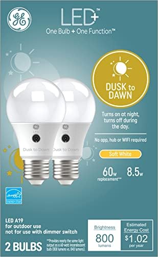 GE LED + Dusk to Dawn pachet de becuri LED, Becuri Decorative, Becuri A19, alb moale / lumina zilei
