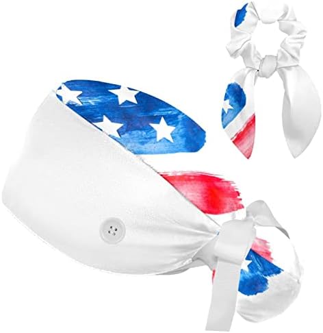 Scrub capace femei cu butoane Sweatband pălării cu Hairband Scrub capace pentru femei, Retro USA American Flag