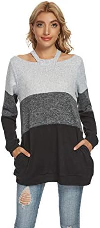 Jczhwqu Womens Casual Crewneck cu mânecă lungă pulover cu tunică pulovere cu buzunare cu buzunare