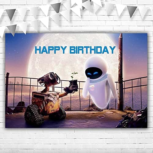 Wall E Birthday Party Decoratiuni Banner 5x3ft Happy Birthday Robot Tema fundal pentru Băieți 1st Birthday vinil Wall-E ziua