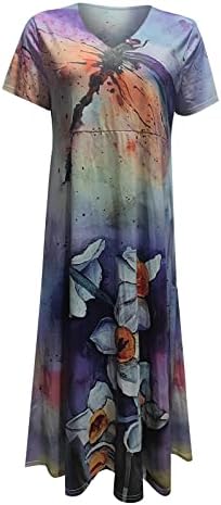 Rochie pentru femei adssdq vara casual casual desăvârșire midi fustă imprimeu floral cu mânecă scurtă v-gât rochie swing mare