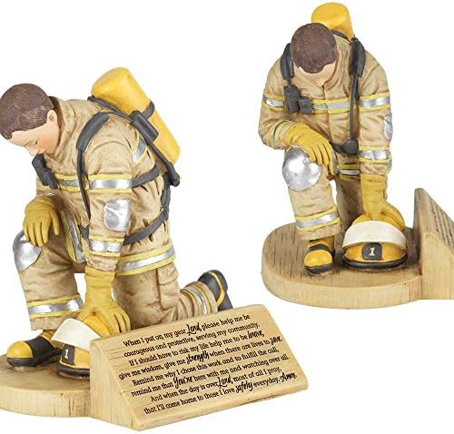 Rugăciunea pompierului Dicksons, îngenunchind în uniformă 4,5 x 5,5 figurină de tabletă din piatră din rășină