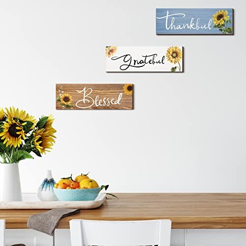 3 buc cadouri de floarea -soarelui decor de perete fermă mulțumiri recunoscătoare binecuvântate din lemn semne de perete agățate