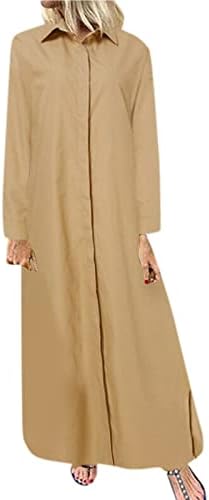 Femei casual cu mânecă lungă Turndown guler cu guler solid de culoare rochie în sus tricouri rochie lungă pentru femei