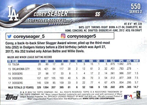 Seria Topps 2018 2550 Corey Seager Los Angeles Dodgers Card de baseball - Gotbaseballcards