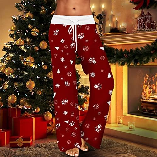 Pantaloni de pijama de Crăciun pentru femei Pantaloni cu placă roșie cu talie înaltă, plus dimensiuni, de dimensiuni, palazzo