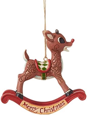 Enesco Rudolph Tradițiile de reni roșii de Jim Shore Rocking Horse Ornament Hanging, 3,54 inch, multicolor