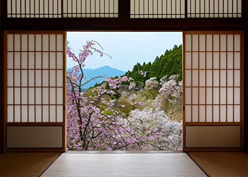 Beleco 10x8ft țesătură stil japonez hol cameră goală fundal grădină de primăvară Flori de cireș copaci de munte peisaj Japonia
