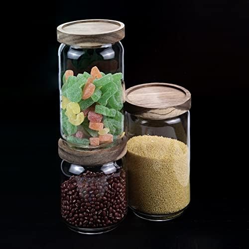 Rezervor de stocare din sticlă Fardtry, cu rezervor de etanșare Acacia, stilou, etichetă, 2 buc Cutii rotunde de sticlă stivuibile