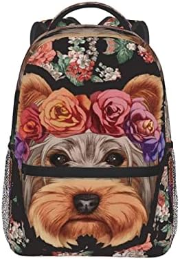 Ewmar Yorkie câine cu panou imprimat floral rucsac casual/rucsac pentru laptop pentru rucsac pentru rucsac pentru studenți