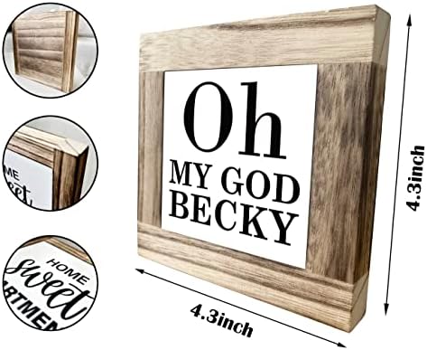 Semn de placă din lemn de baie rustic, Oh My God Becky, semn de decor amuzant de baie, cutia de plăci din lemn Semne, semn