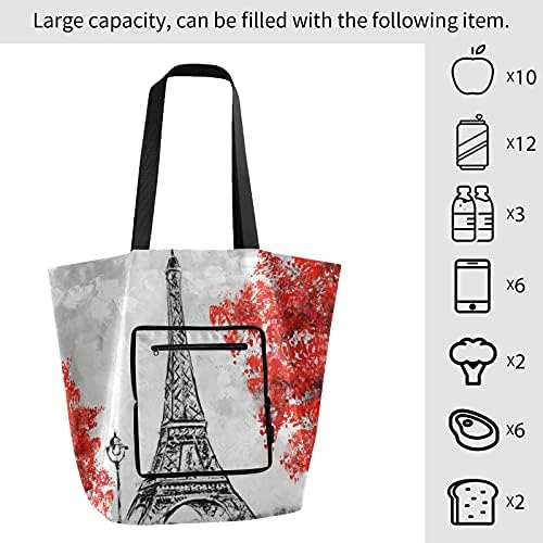 Paris Eiffel Tower Tower Pollable pentru umăr Gent reutilizabil geanta alimentară pentru școlii grele, geanta de cumpărături