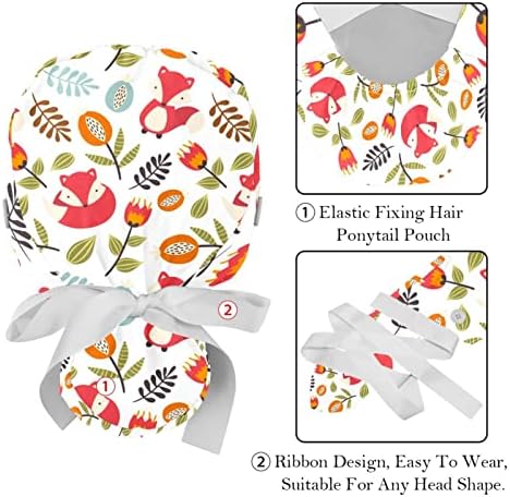 Capace de bouffant reglabile, 2 PC -uri Floral Working Hat Cover Hair cu pungă cu coadă de ponei, capac de asistență chirurgicală