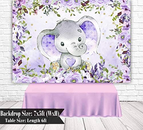 Sensfun Purple Floral Elefant pentru bebeluși fundal de duș pentru copii Elefant pentru bebeluși Decorații de duș lavandă este